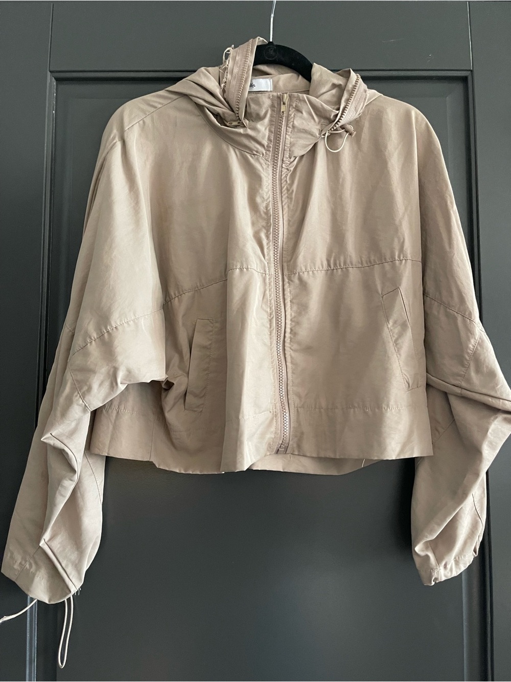 Lightweight Taupe Hooded Cropped Jacket